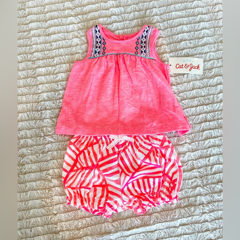 CAT & JACK Neon Pink Shorts and Tank Top Summer Outfit Set Size 3-6 Months NWT